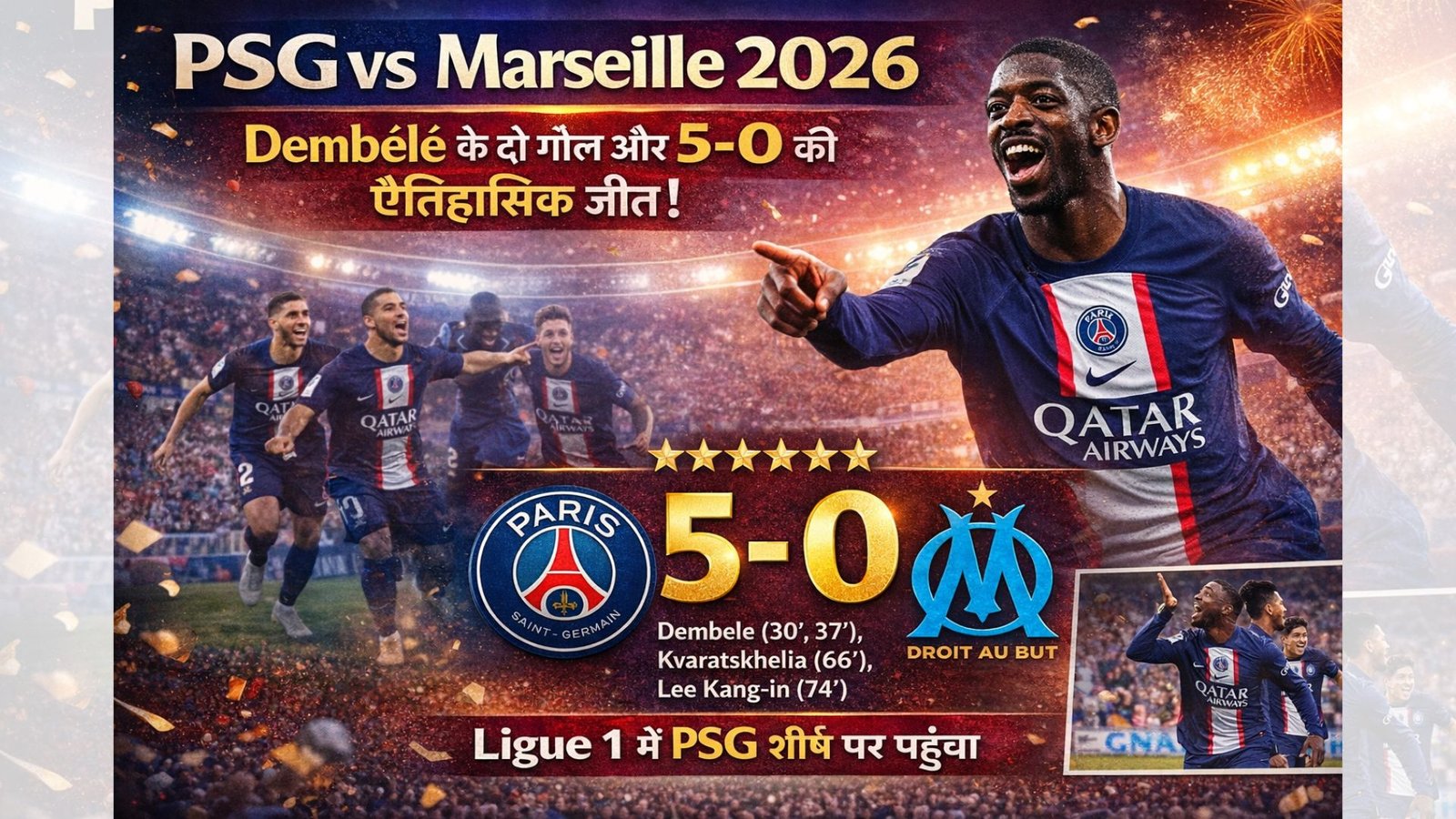 PSG vs Marseille 2026: 5-0 की ऐतिहासिक जीत से PSG शीर्ष पर